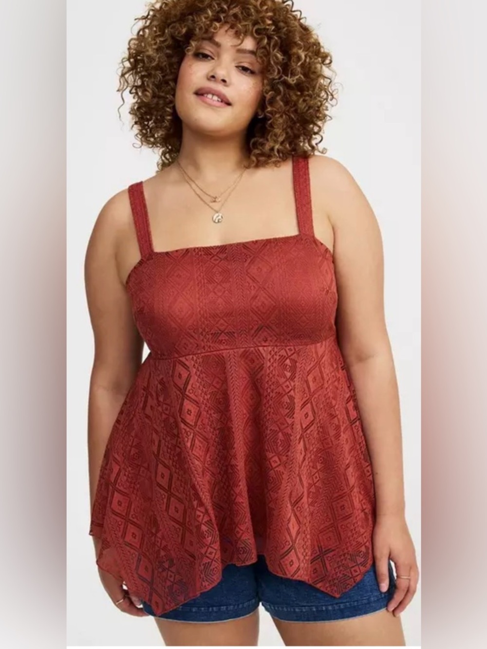 torrid Rust Red Textured Peplum Tank Top